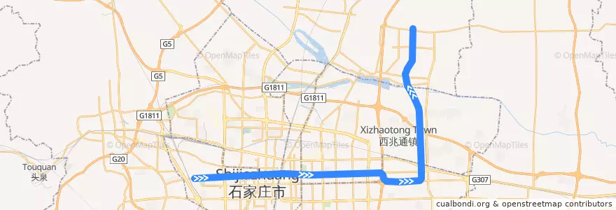 Mapa del recorrido 石家庄地铁1号线a de la línea  en Shijiazhuang City.