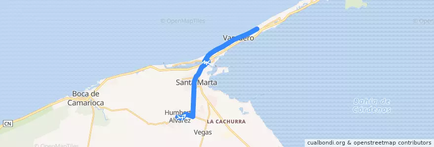 Mapa del recorrido Bus local Humberto Alvarez-Varadero de la línea  en Cárdenas.