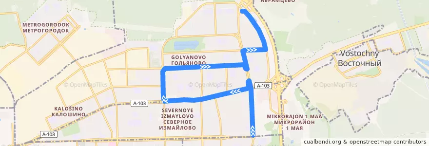 Mapa del recorrido Автобус 68: Площадь Соловецких Юнг => Камчатская улица de la línea  en Восточный административный округ.
