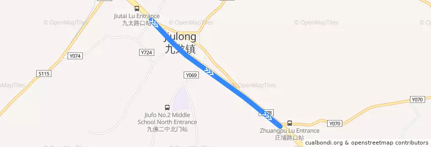 Mapa del recorrido 350路(九龙镇政府总站-虎窿村总站) de la línea  en 龙湖街道.