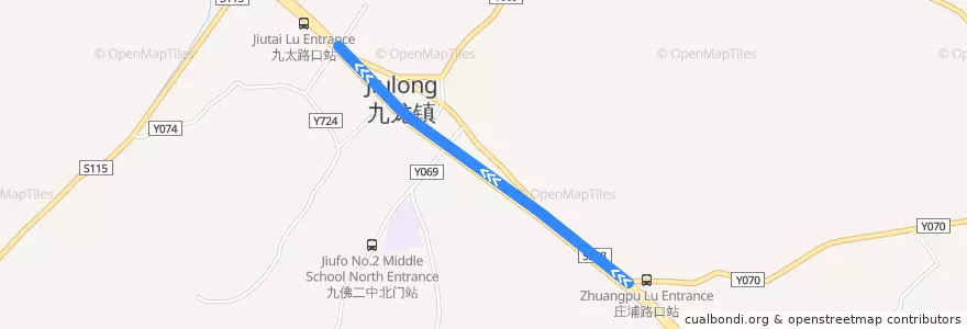 Mapa del recorrido 350路(虎窿村总站-九龙镇政府总站) de la línea  en 龙湖街道.