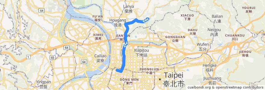 Mapa del recorrido 臺北市雙層觀光巴士藍線 (故宮博物院->臺北車站) de la línea  en تایپه.