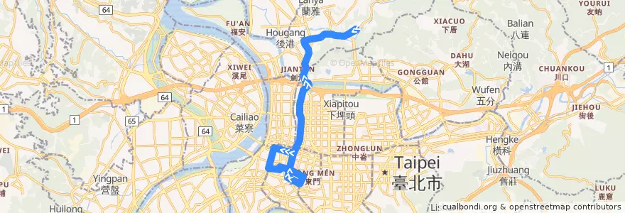 Mapa del recorrido 臺北市雙層觀光巴士藍線 (臺北車站->故宮博物院) de la línea  en 臺北市.
