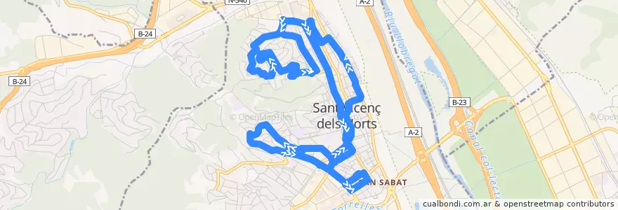 Mapa del recorrido SV1 Vila Vella - Can Ros - St. Josep - La Guàrdia de la línea  en Sant Vicenç dels Horts.