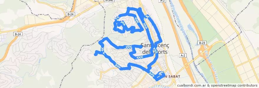 Mapa del recorrido SV2 Vila Vella - Can Ros - St. Josep - La Font del Llargarut de la línea  en Sant Vicenç dels Horts.