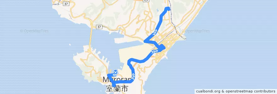 Mapa del recorrido フェリー・工大・ろう学校線 de la línea  en 室蘭市.