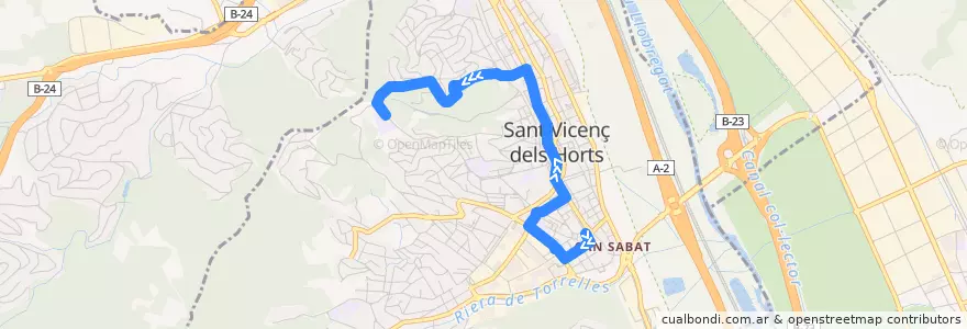 Mapa del recorrido ESC Gabriela Mistral - Estació FGC Sant Vicenç de la línea  en Sant Vicenç dels Horts.