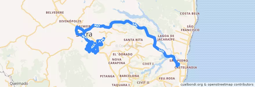 Mapa del recorrido 880 Planalto Serrano / Terminal Jacaraípe via Vista da Serra/Serra Sede de la línea  en Serra.