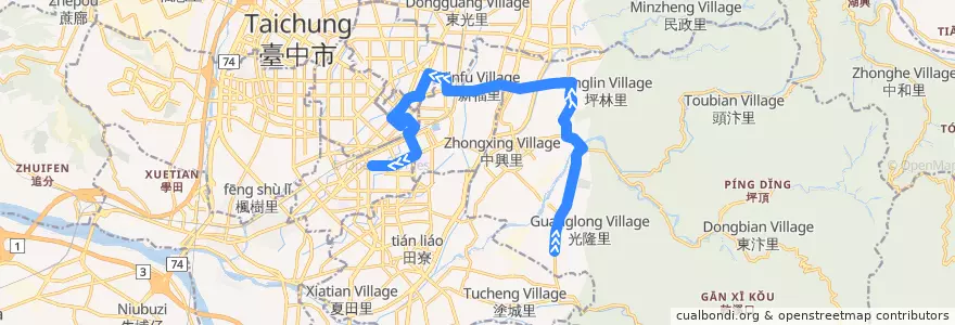 Mapa del recorrido 41路 (往公共資訊圖書館_返程) de la línea  en Тайчжун.