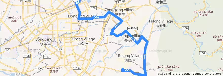 Mapa del recorrido 284路 (往修平科技大學_往程) de la línea  en 臺中市.