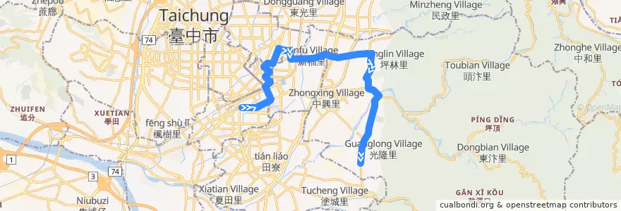 Mapa del recorrido 41路 (往慈明高中_往程) de la línea  en Taichung.