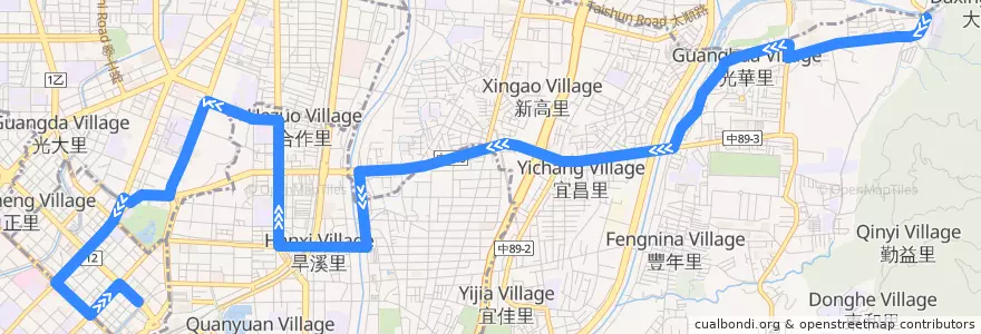 Mapa del recorrido 163路 (往第一廣場_往程) de la línea  en Тайчжун.