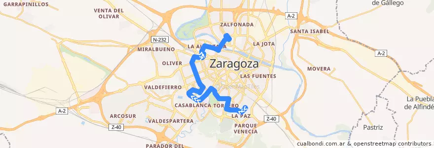 Mapa del recorrido Bus 42: La Paz => Actur-Rey Fernando de la línea  en سرقسطة.