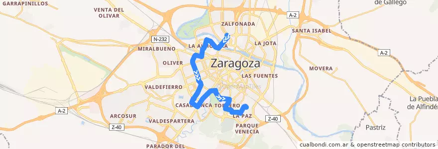 Mapa del recorrido Bus 42: Actur-Rey Fernando => La Paz de la línea  en Zaragoza.