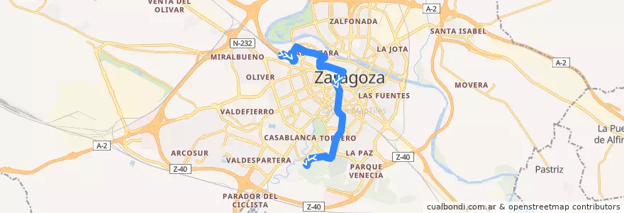Mapa del recorrido Bus 34: Estación Delicias => Parque de Atracciones de la línea  en Zaragoza.