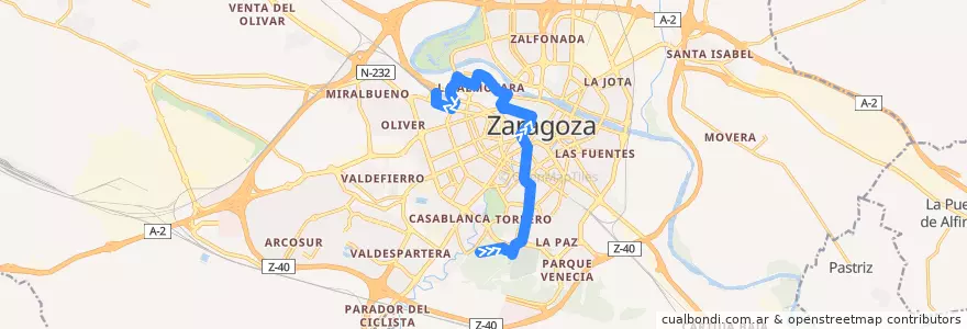 Mapa del recorrido Bus 34: Parque de Atracciones => Estación Delicias de la línea  en 萨拉戈萨.