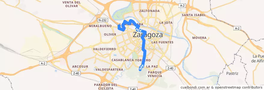Mapa del recorrido Bus 34: Cementerio => Estación Delicias de la línea  en Zaragoza.