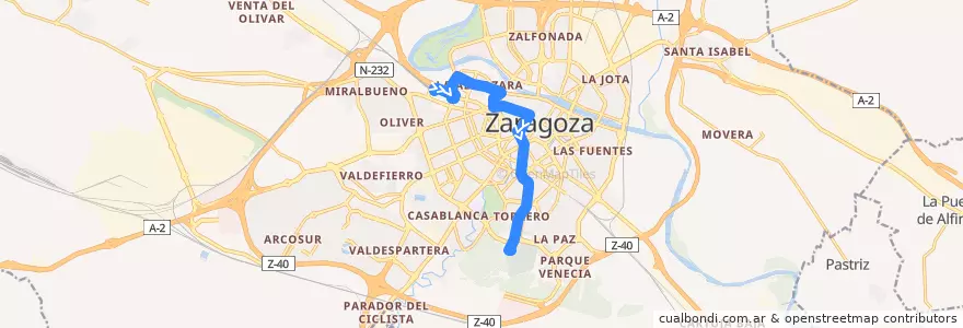 Mapa del recorrido Bus 34: Estación Delicias => Cementerio de la línea  en ساراگوسا.