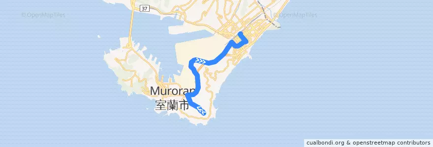Mapa del recorrido 東室蘭駅東口地球岬団地線 de la línea  en 室蘭市.