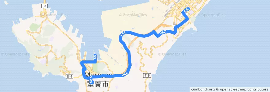 Mapa del recorrido 室蘭市民会館線 de la línea  en 室蘭市.