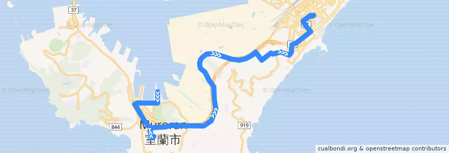 Mapa del recorrido 室蘭市民会館線 de la línea  en Муроран.