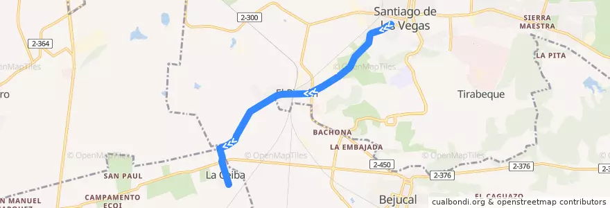 Mapa del recorrido Ruta 476 Santiago de las Vegas Rincón La Ceiba de la línea  en Kuba.