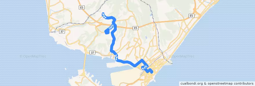 Mapa del recorrido すずかけ線 de la línea  en 室蘭市.