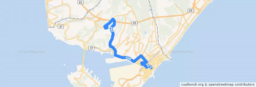 Mapa del recorrido すずかけ線 de la línea  en 室蘭市.