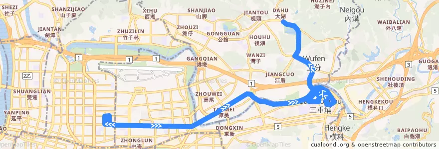 Mapa del recorrido 臺北市 棕10 捷運大湖公園站-南京復興路口 (往捷運大湖公園站) de la línea  en Taipei.