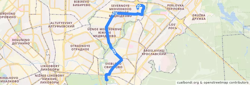 Mapa del recorrido Автобус 428: Северодвинская улица => Метро «Ботанический сад» de la línea  en Северо-Восточный административный округ.