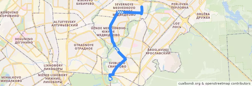 Mapa del recorrido Автобус 428: Метро «Ботанический сад» => Северодвинская улица de la línea  en Северо-Восточный административный округ.