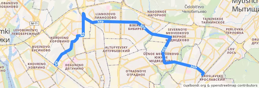 Mapa del recorrido Автобус 928: Станция Ховрино => Станция Лосиноостровская de la línea  en Moskou.
