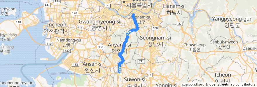 Mapa del recorrido 서울 시내버스 441 → 신사동 de la línea  en 대한민국.