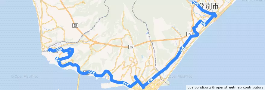 Mapa del recorrido げんき館資料館線 de la línea  en 胆振総合振興局.