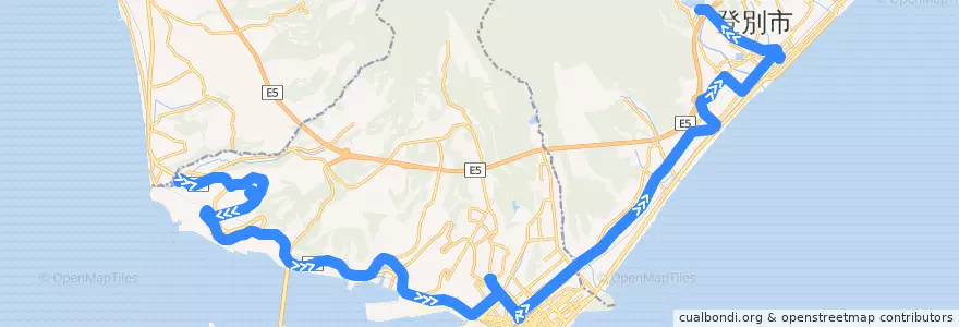 Mapa del recorrido げんき館資料館線 de la línea  en Sottoprefettura di Iburi.