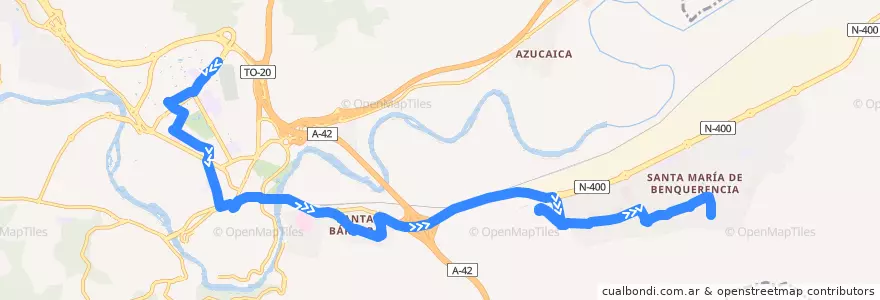 Mapa del recorrido Línea 92: Benquerancia → Zocodover de la línea  en Toledo.
