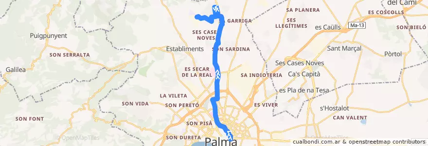Mapa del recorrido Bus 19: Av. Gabriel Alomar → Parc Bit de la línea  en پالما.