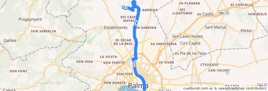 Mapa del recorrido Bus 19: Parc Bit → Av. Gabriel Alomar de la línea  en パルマ.