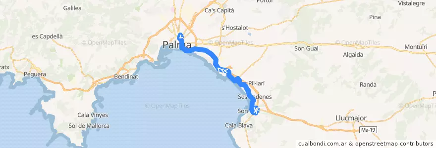 Mapa del recorrido Bus 23: S'Arenal → Plaça d'Espanya de la línea  en ميورقة.