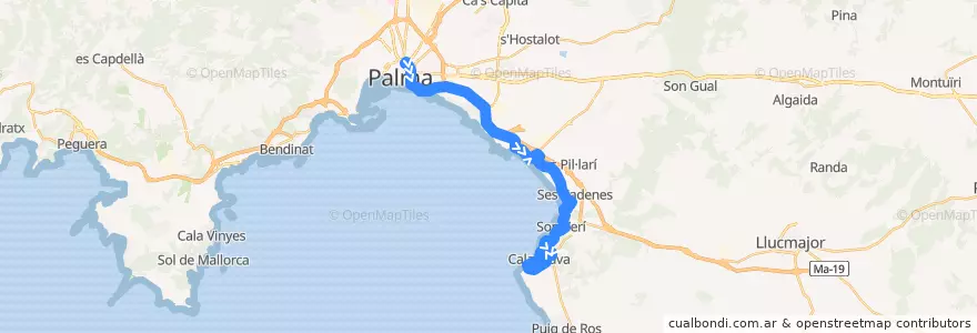 Mapa del recorrido Bus 23: Plaça d'Espanya → Cala Blava de la línea  en Balear Adaları.