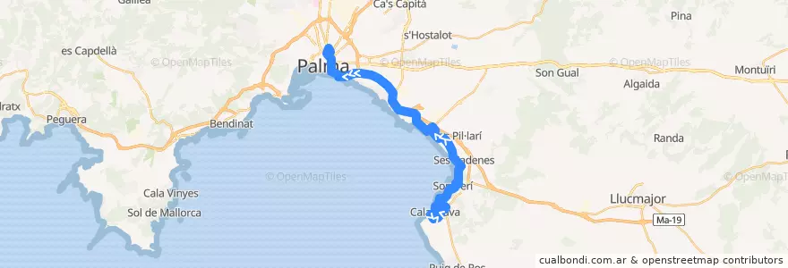 Mapa del recorrido Bus 23: Cala Blava → Plaça d'Espanya de la línea  en جزایر بالئارس.