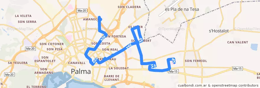 Mapa del recorrido Bus 24: Son Llàtzer → Son Hugo de la línea  en パルマ.