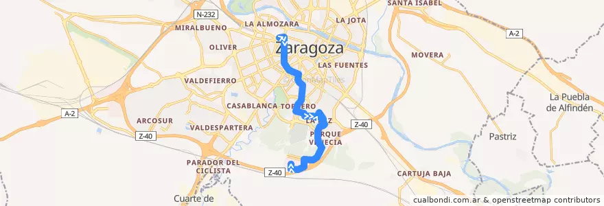 Mapa del recorrido Bus 31: Aljafería => Puerto Venecia de la línea  en Zaragoza.