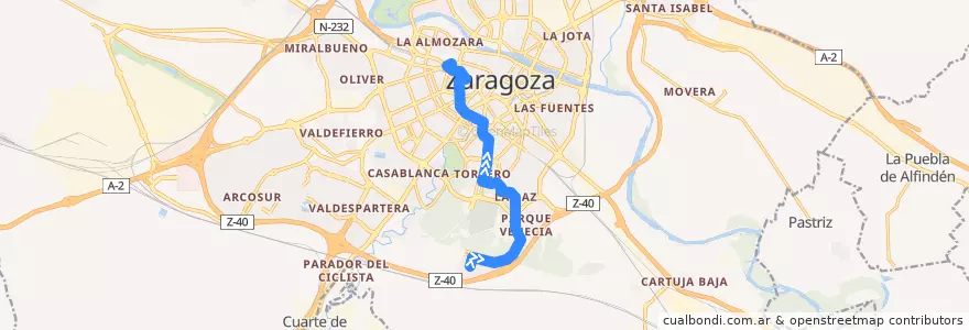 Mapa del recorrido Bus 31: Puerto Venecia => Aljafería de la línea  en Zaragoza.