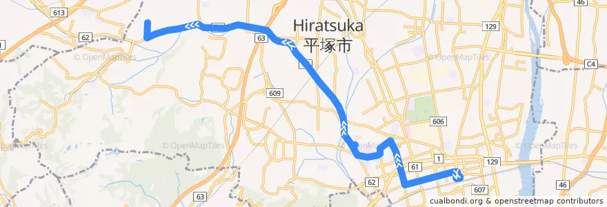 Mapa del recorrido 平77 de la línea  en 平塚市.