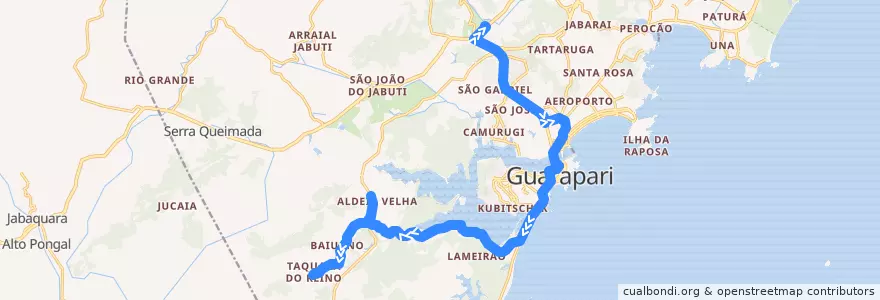 Mapa del recorrido 026 Trevo BR 101 x Taquara do Reino via Lameirão de la línea  en Guarapari.