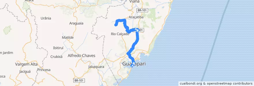 Mapa del recorrido 054 Praça Vitória x Baia Nova via BR101 e Vargem Fria de la línea  en Guarapari.