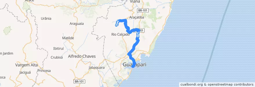 Mapa del recorrido 054 Baia Nova x Praça Vitória via BR101 e Vargem Fria de la línea  en Guarapari.
