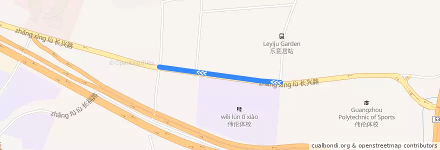 Mapa del recorrido 400路(乐意居-东莞庄总站) de la línea  en 长兴街道.