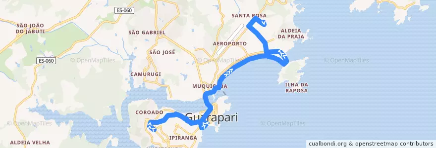 Mapa del recorrido 009 Santa Margarida x Jardim Boa Vista via Av. Ewerson de A. Sodré via Olaria e CAIC de la línea  en Guarapari.